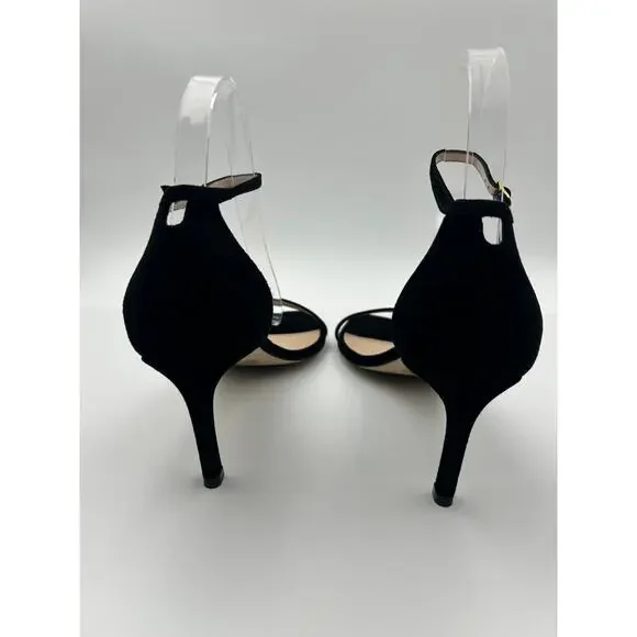 Stuart Weitzman Black Square Toe Kitten Heel Strappy Sandals Siz 8 Quiet Luxury - Picture 4 of 5
